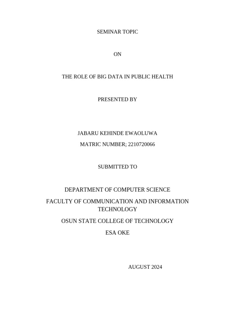 The Role Big Data in Public Health | PDF