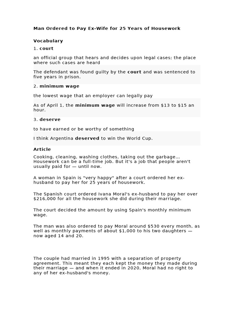 Man Ordered To Pay Ex Wife For 25 Years of Housework - Article and ...