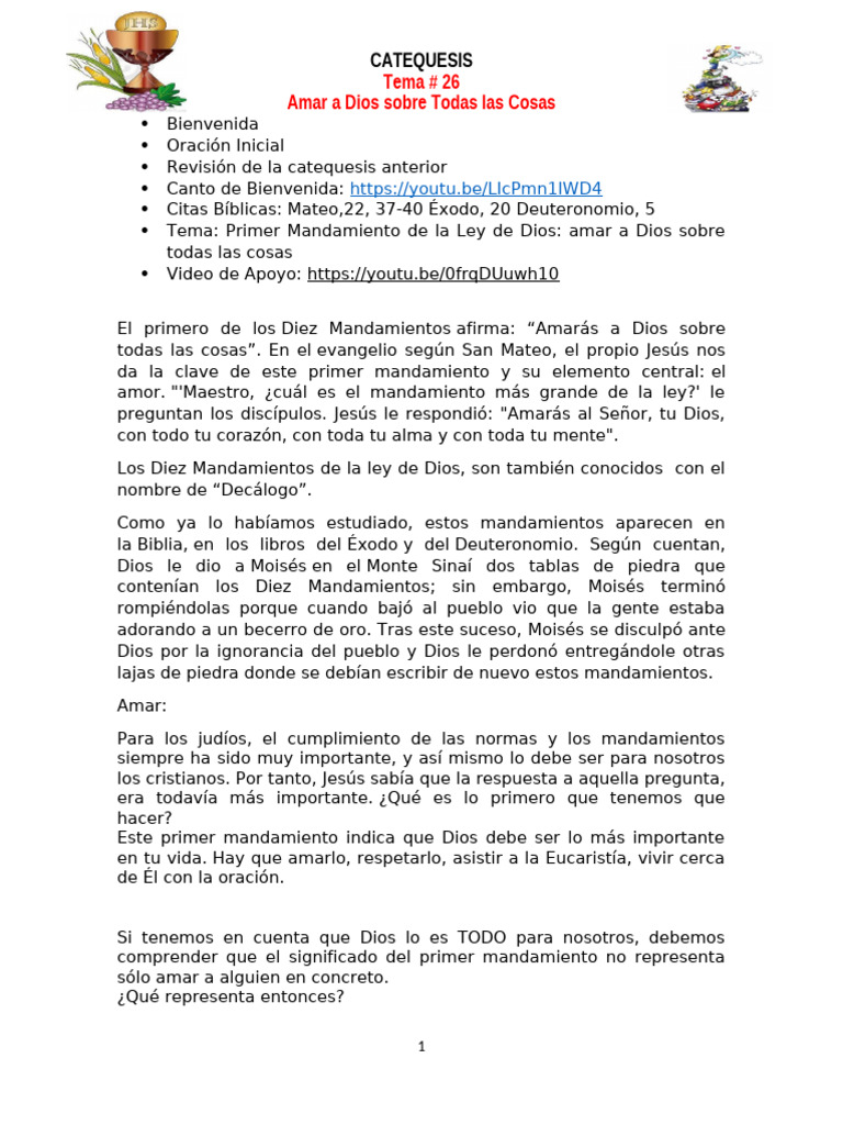 Catequesis # 26 Amar A Dios Sobre Todas Las Cosas | PDF