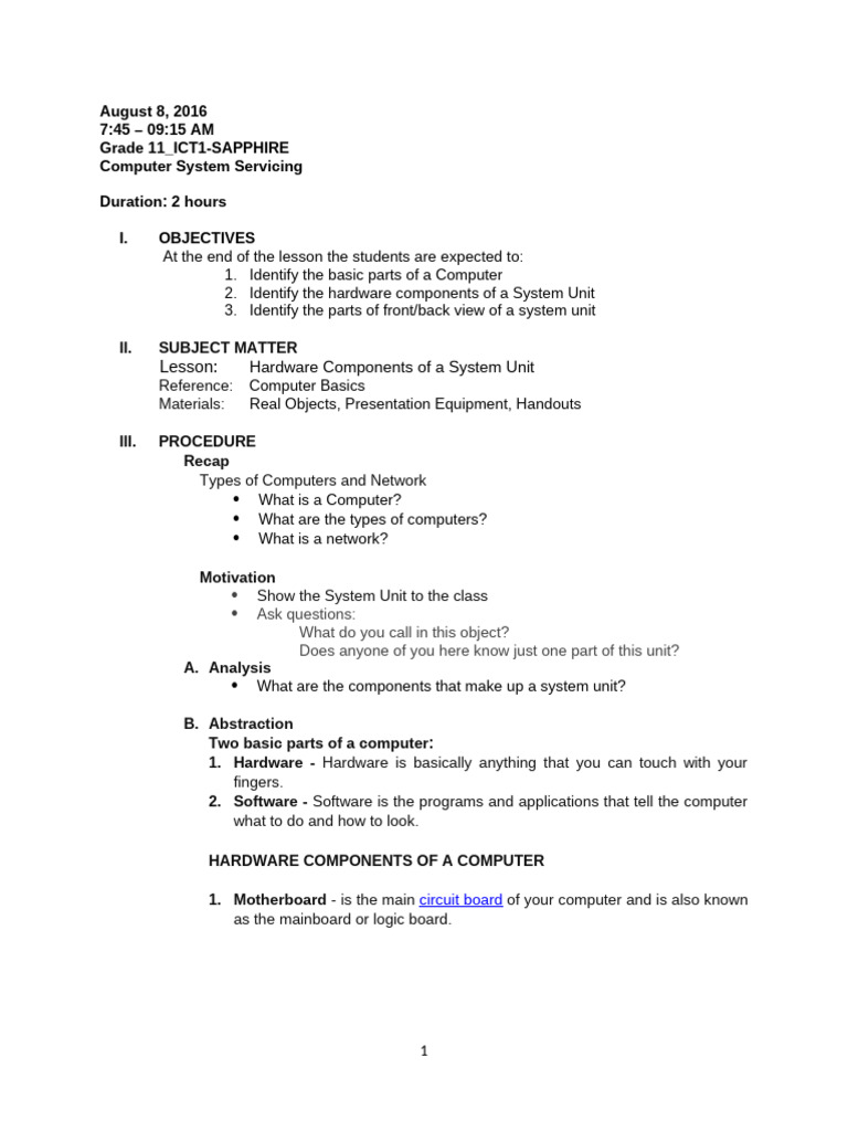 14 hardware components of a system unit pdf