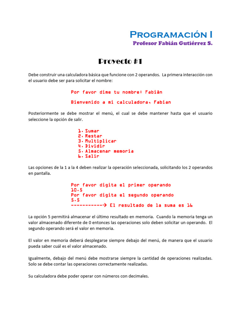 Progra 1 - Proyecto 1 | PDF