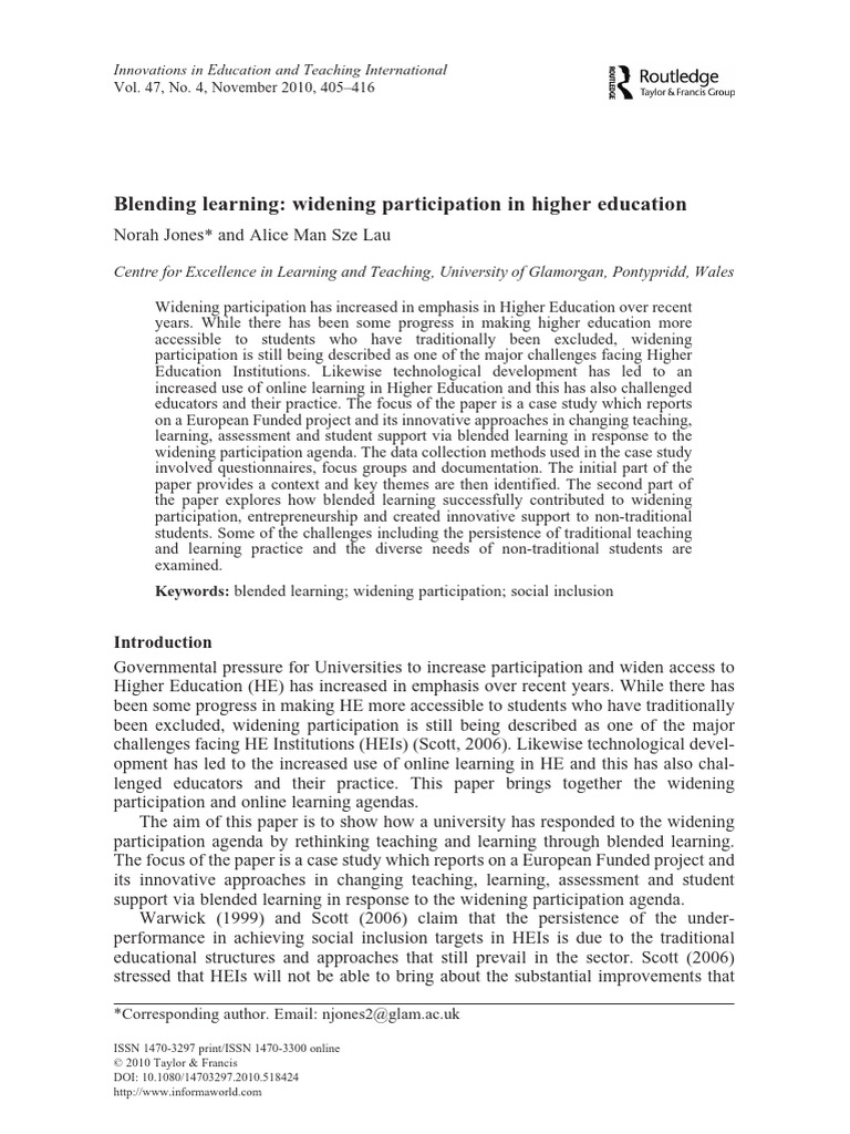 Blending Learning-Widening Participation in Higher Education | PDF