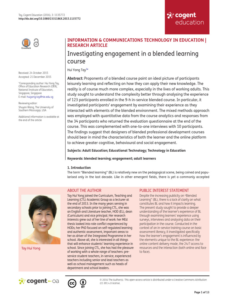Investigating Engagement in A Blended Learning Course | PDF