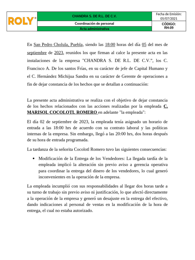 Acta Administrativa Machote | PDF