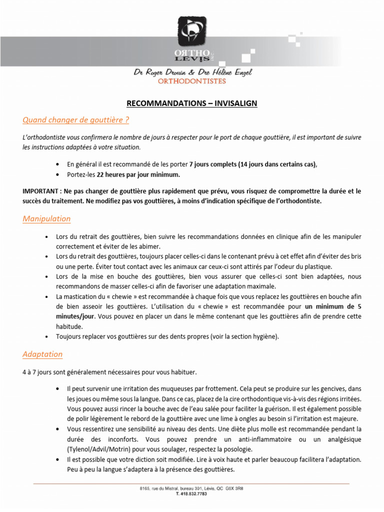 Recommandations Invisalign | PDF
