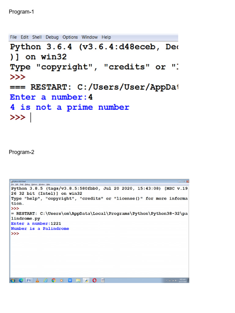 Python Output 1-10 Programs | PDF