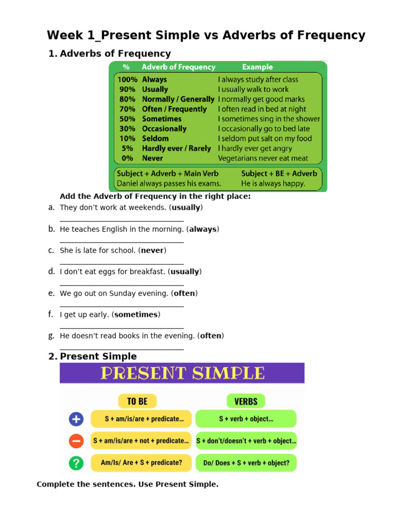 G6 - Week 1 - Present Simple Vs Adverbs of Frequency | PDF