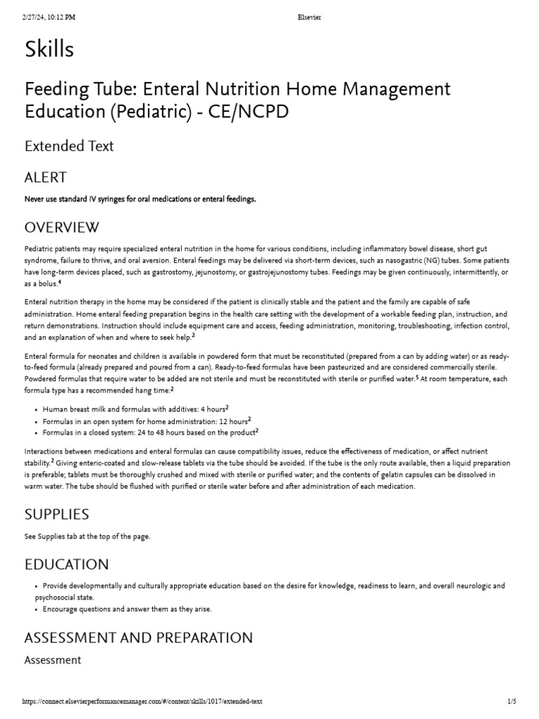 Enteral Nutrition Home Management Education Pediatric | PDF