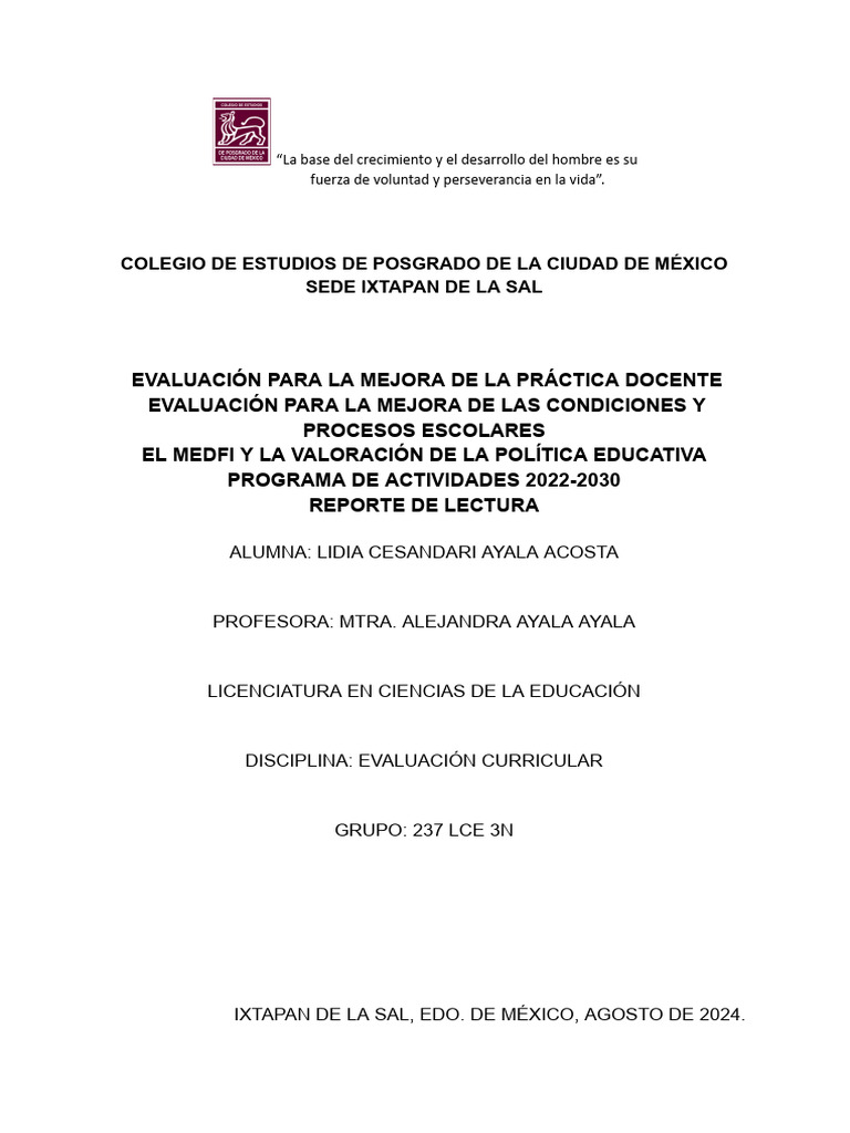 Reporte De Lectura Pdf