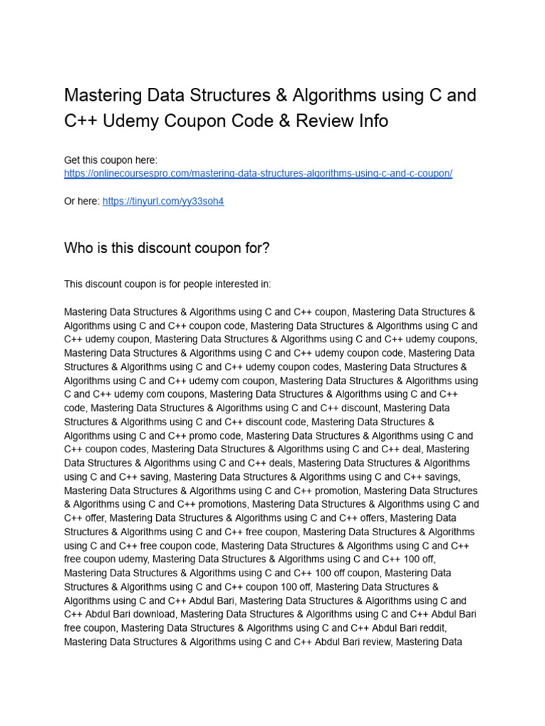 Mastering Data Structures & Algorithms Using C and C++ Udemy Coupon ...