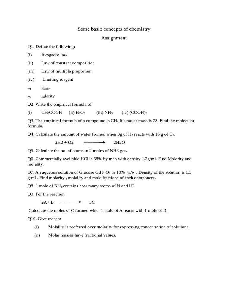 Some Basic Concept of Chemistry Assignment 1 | PDF | Science & Mathematics