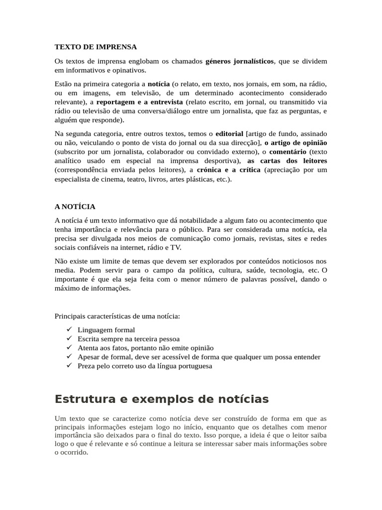Aula 1 - Texto de Imprensa - Informativo | PDF