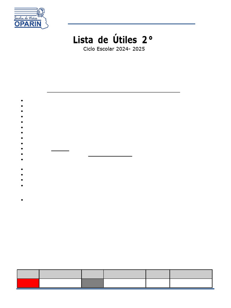 SEGUNDO GRADO - Lista de Utiles 2024-2025 | PDF