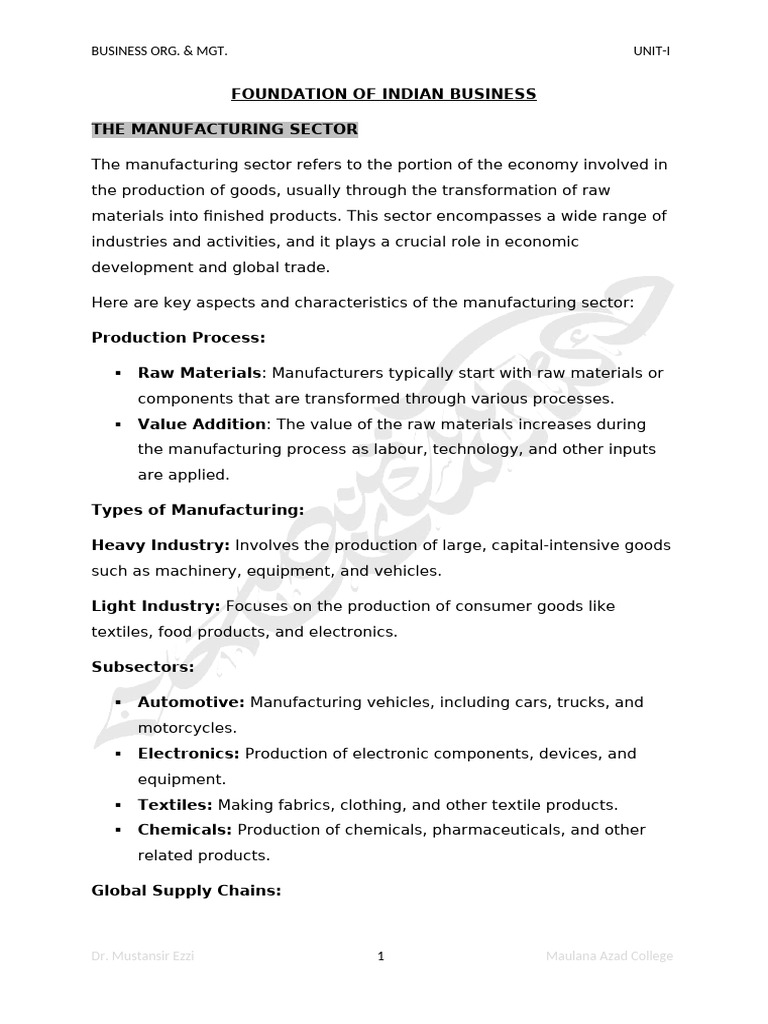 Unit - I Foundation of Indian Business | PDF