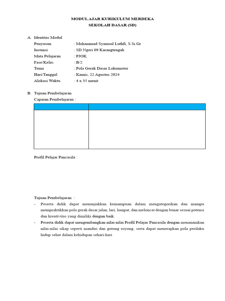Modul Ajar Kelas 2 22 Agustus 2024 Pkg 1 Pdf