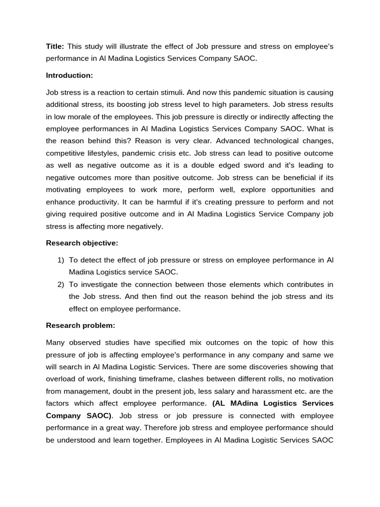 A Study On Job Stress and Its Impact On Employee Performance in Al ...