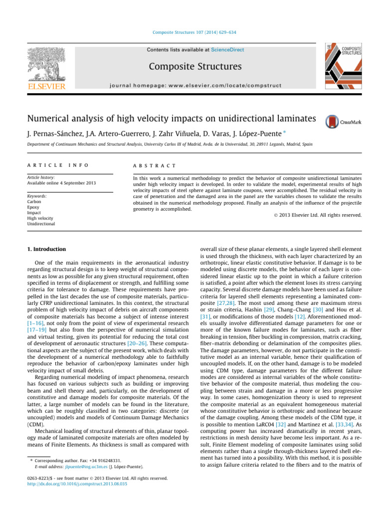 Numerical Analysis of High Velocity Impacts On Unidirectional Laminates ...