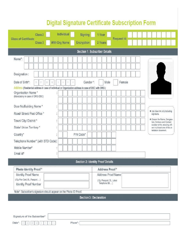 Digital Signature Certificate Subscription Form | PDF | Identity ...