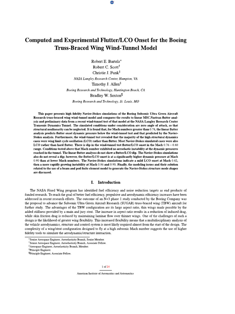 Computed and Experimental Flutter Lco Onset For The Boeing Trauss ...
