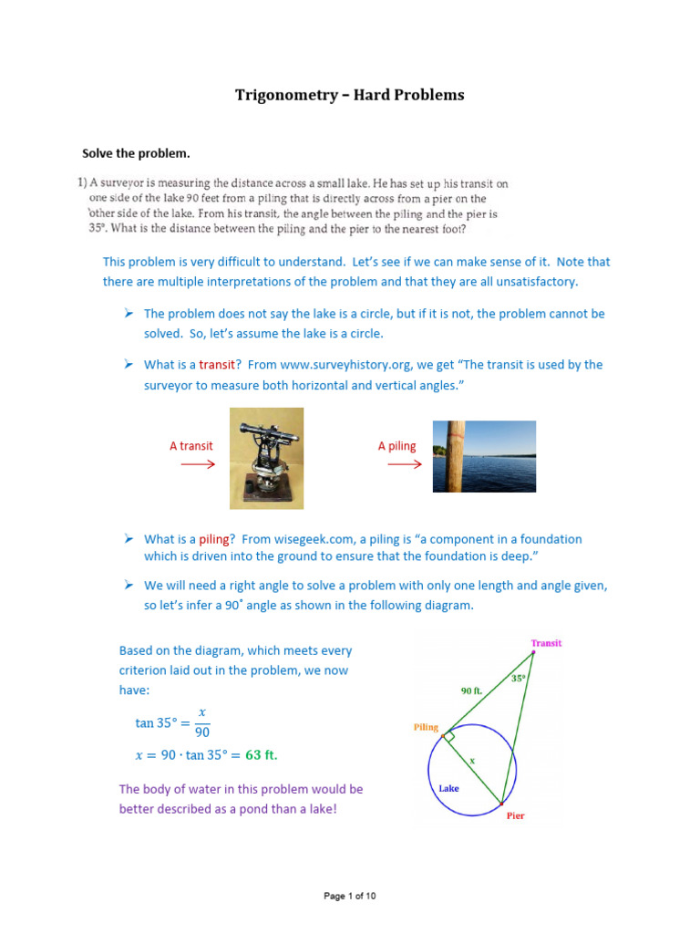 Trigonometry Semester Review HardProblems QandA | PDF
