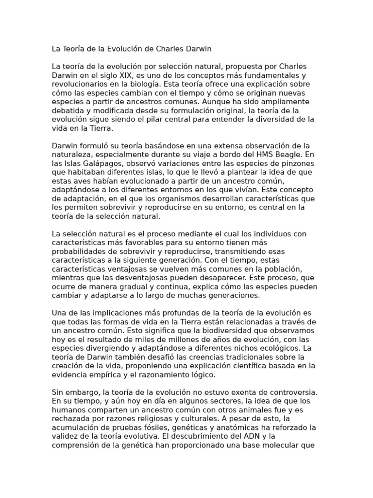 La Teoría de La Evolución de Charles Darwin | PDF