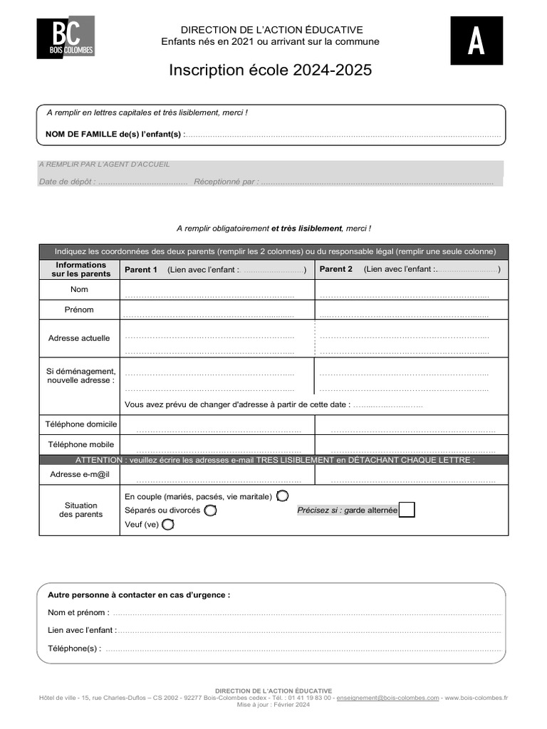 1 FORM AB Inscription Ecole | PDF