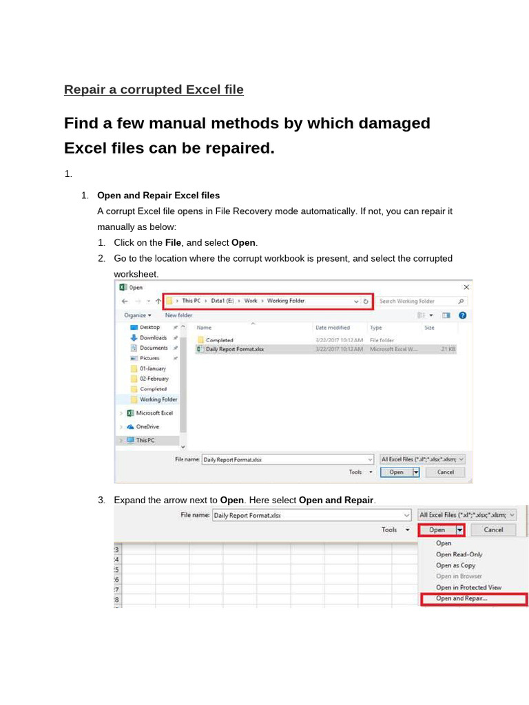 Learning NOTES - Repair A Corrupted MS Excel File | PDF