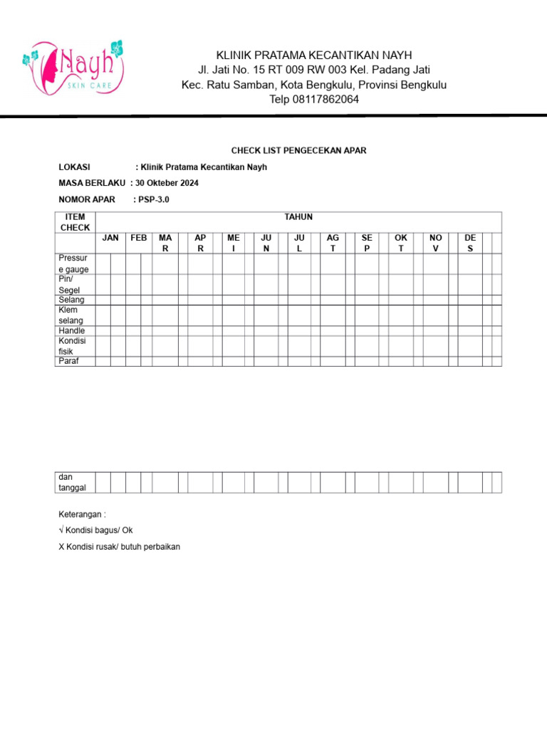 Checklist Pengecekan APAR | PDF