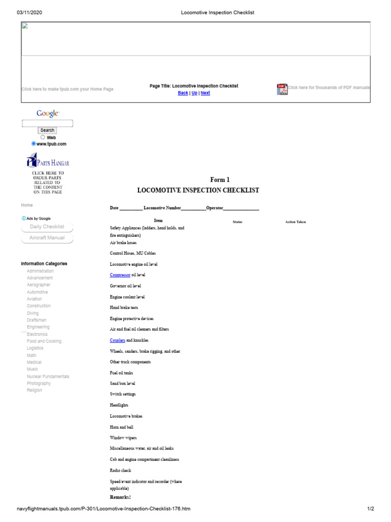 Locomotive Inspection Checklist | PDF