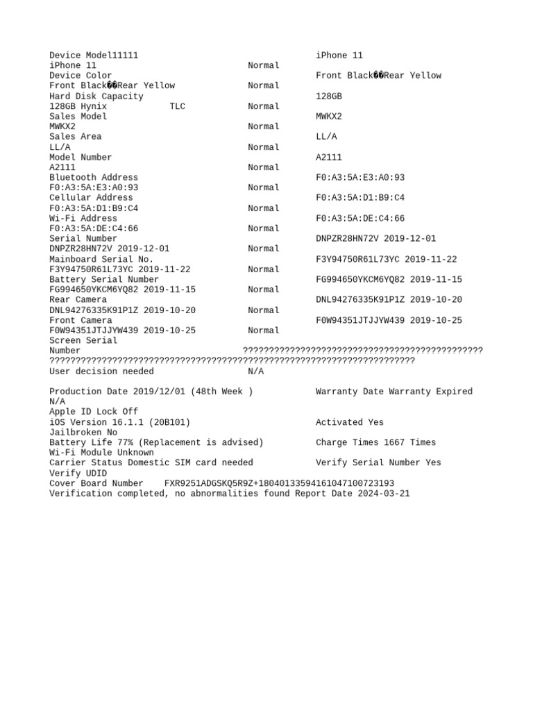 iPhone 11_iDevice Verification Report_000C6096362A802E | PDF