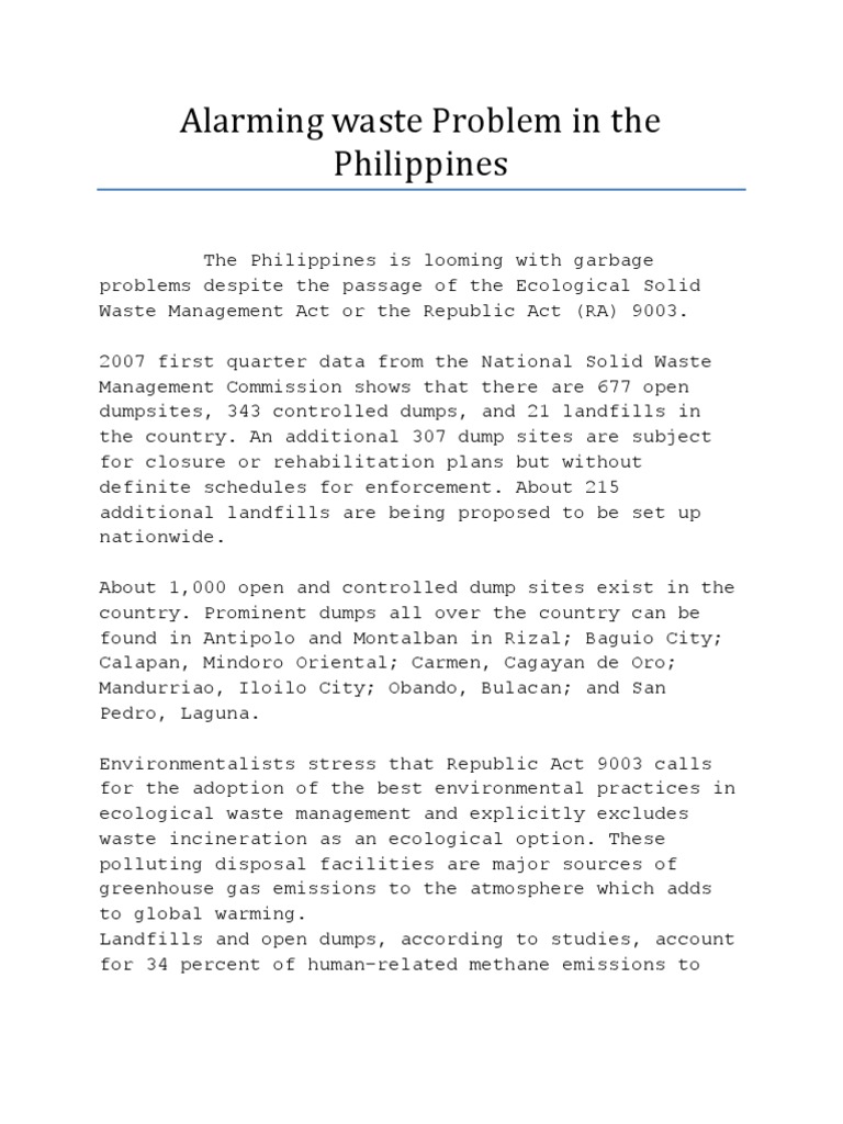 Alarming Waste Problem in The Philippines | PDF | Landfill | Incineration