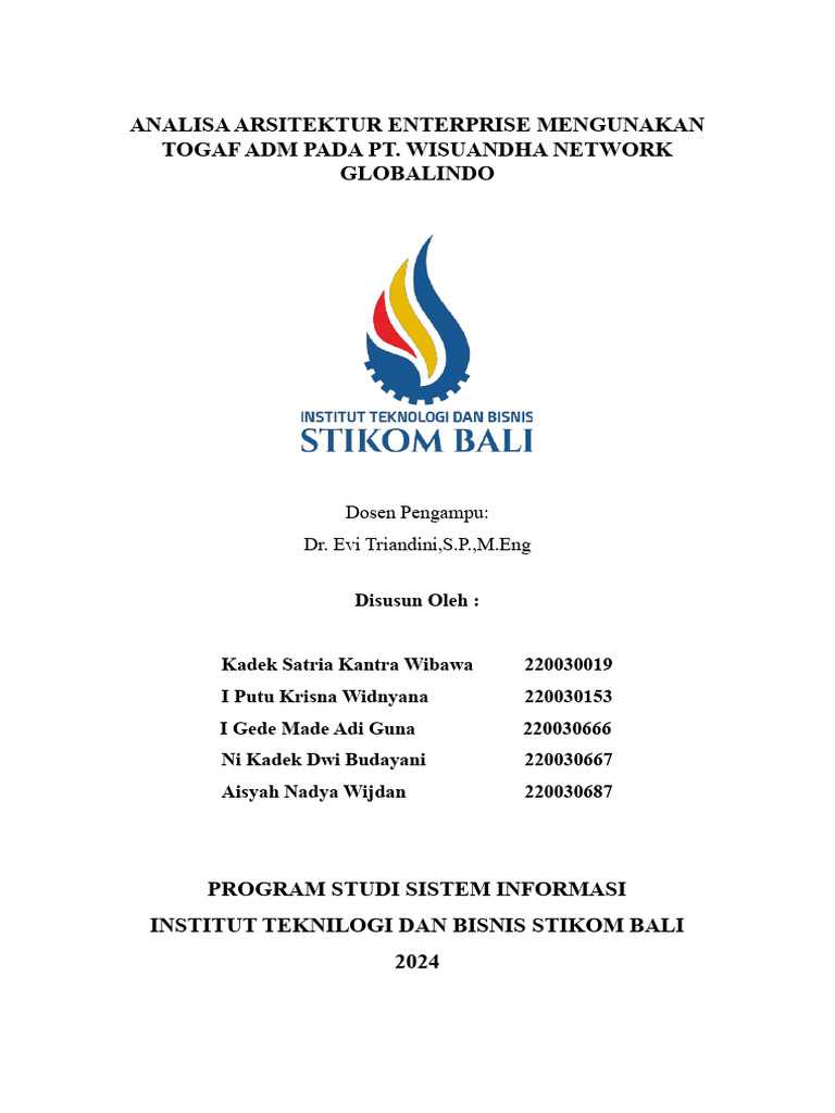 Analisa Arsitektur Enterprise Mengunakan Togaf Adm Pada PT | PDF