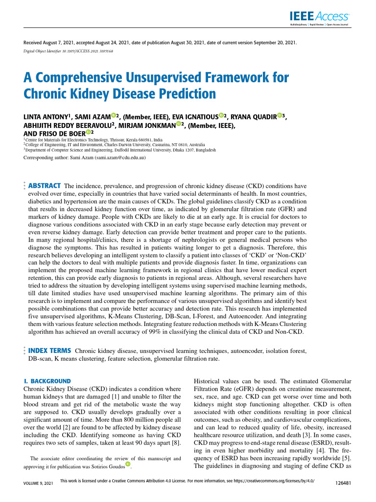 A Comprehensive Unsupervised Framework For Chronic Kidney Disease ...