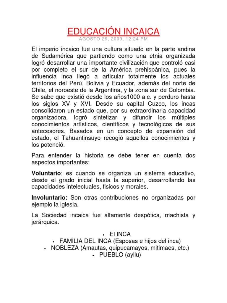 EDUCACIÓN INCAICA | Imperio Inca | Ciencia (general)