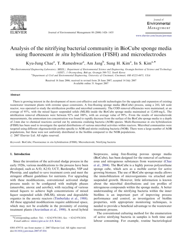 Analysis of The Nitrifying Bacterial Community in BioCube Sponge Media ...