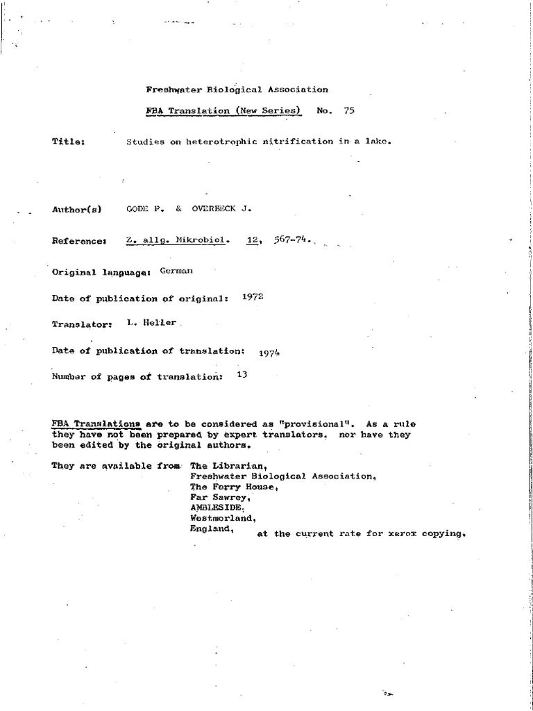 Studies On Heterotrophic Nitrification in A Lake | PDF