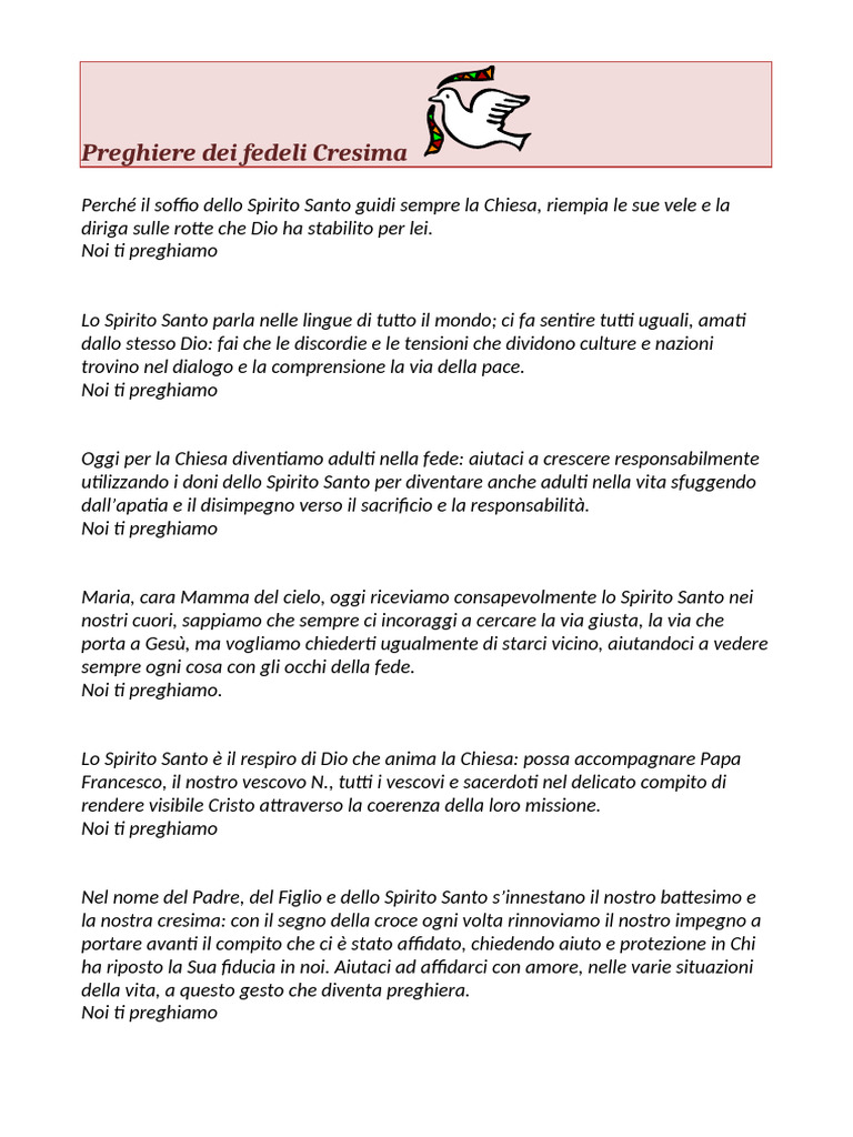 Preghiere Dei Fedeli Per Cresima Preghiere dei fedeli Cresima | PDF