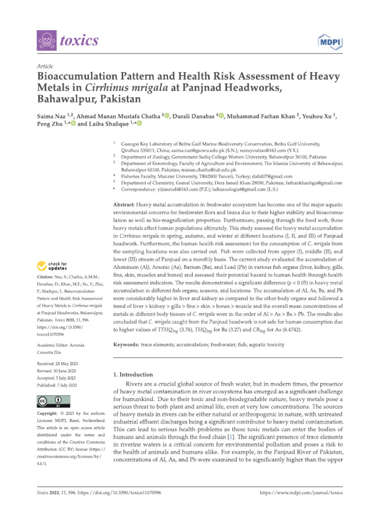 Bioaccumulation Pattern and Health Risk Assessment of Heavy | PDF