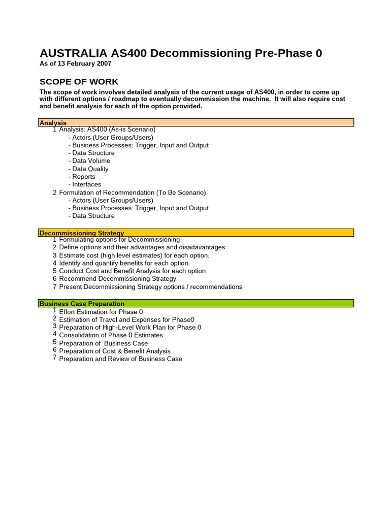 AS400 Decommissioning Pre-Phase 0 Estimates v1.0 | PDF