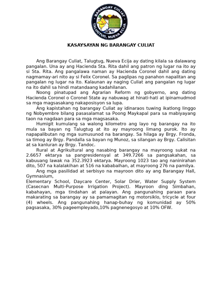 History of Talugtug, Fronda, Culiat, Tandoc | PDF