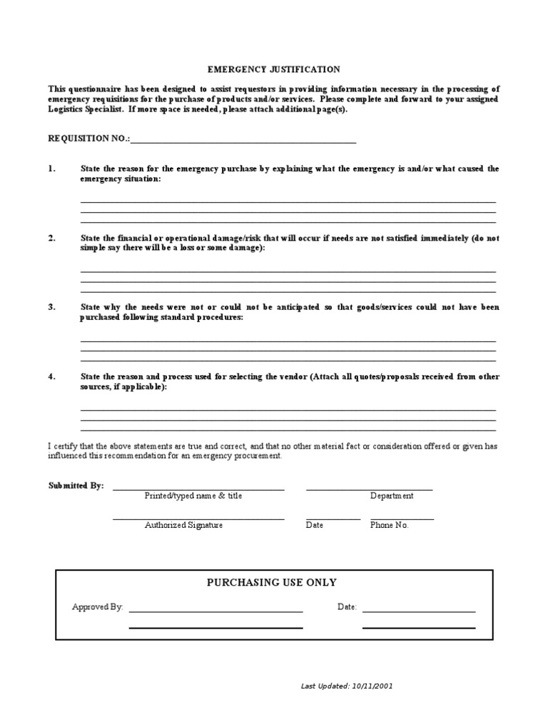 Emergency Purchase Justification Letter Procurement Business