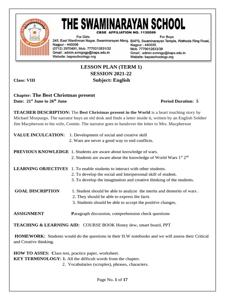 STD Viii Lesson Plan - Term12021-22 | PDF