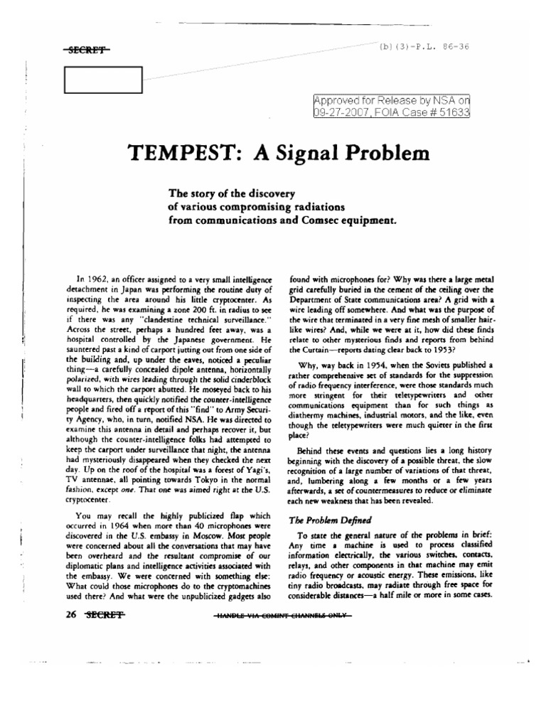 TEMPEST: A Signal Problem | PDF | Radio | Signals Intelligence