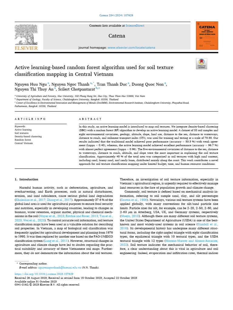 Active Learning-Based Random Forest Algorithm Used For Soil Texture | PDF