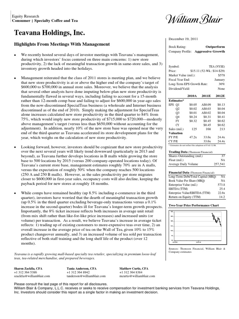 Teavana Holdings, Inc. Highlights From Meetings With Management PDF