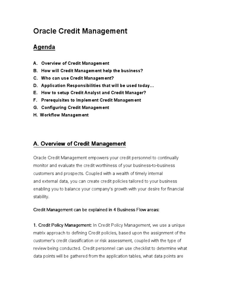 Oracle Credit Management Overview | PDF | Finance & Money Management ...