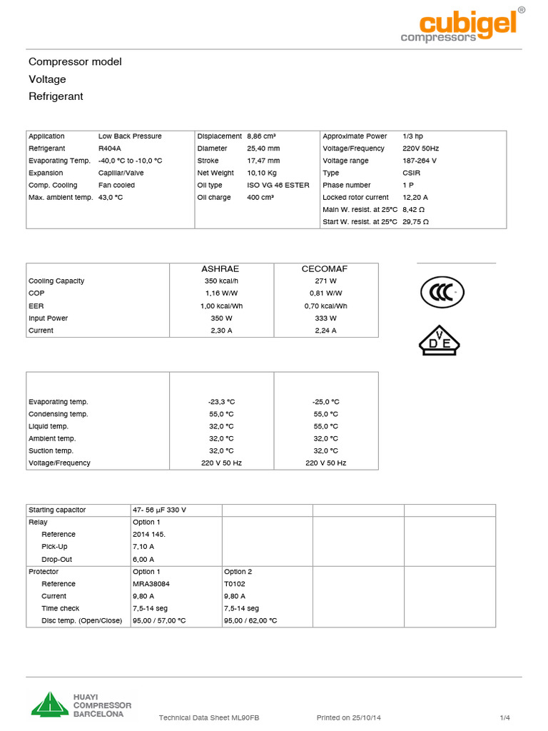 Compresseur Acc Cubigel ELECTROLUX ML90FB | PDF