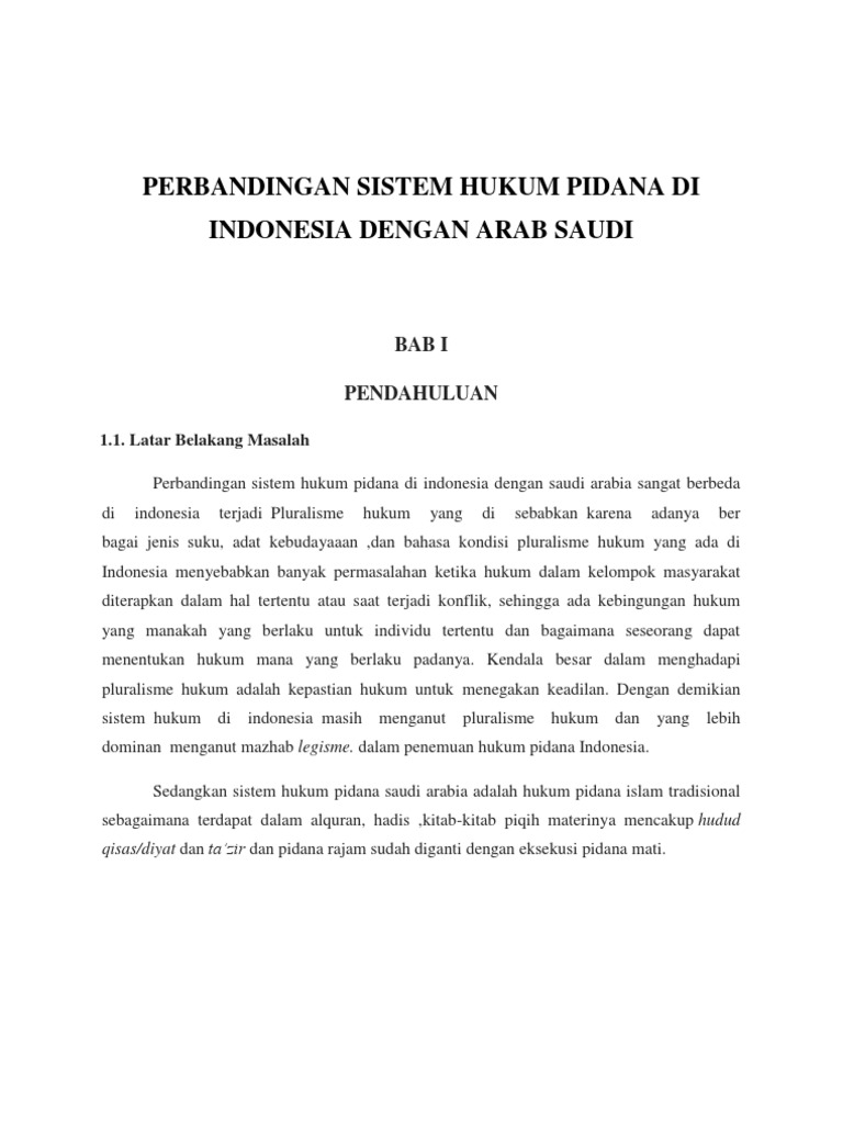 Per Banding An Sistem Huum Pidana Di Indonesia Dengan Arab Saudi