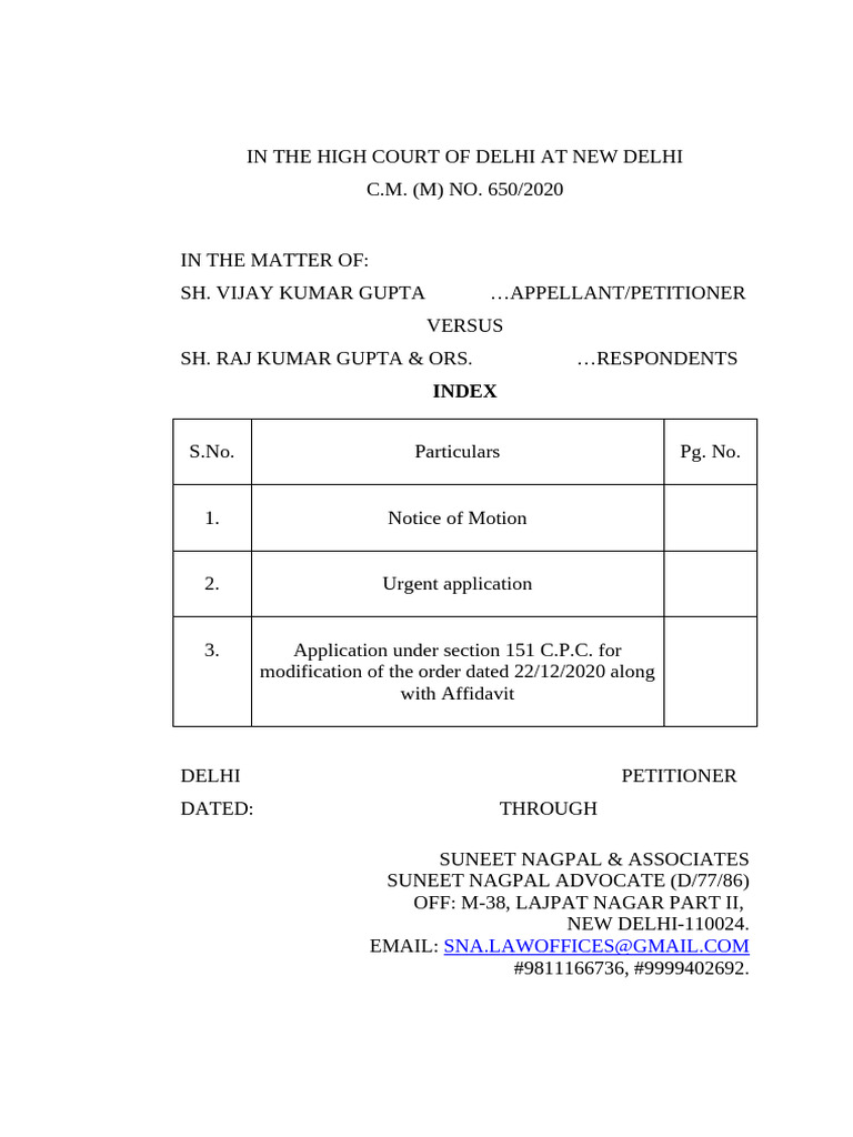 Vijay Kumar Application Under Section 151 C.P.C. | PDF