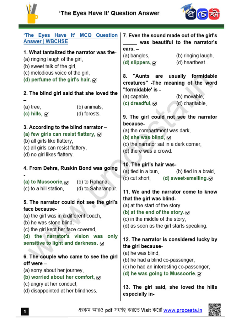 The Eyes Have It Question Answer PDF by WWW Wbexamguider Com | PDF ...